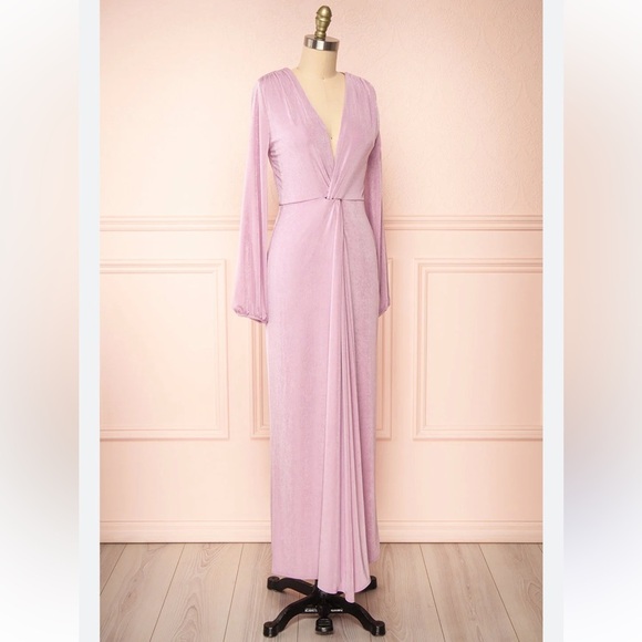 Dee Elly Dresses & Skirts - Elegant Lilac Long-Sleeve Draped Evening Dress